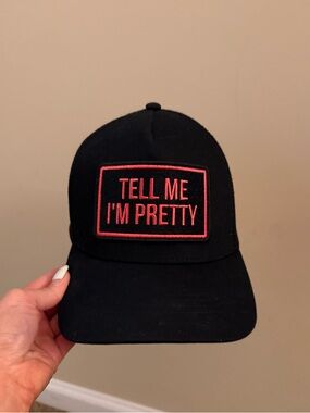 Black Trucker Hat with Pink 'Tell Me I'm Pretty' Patch